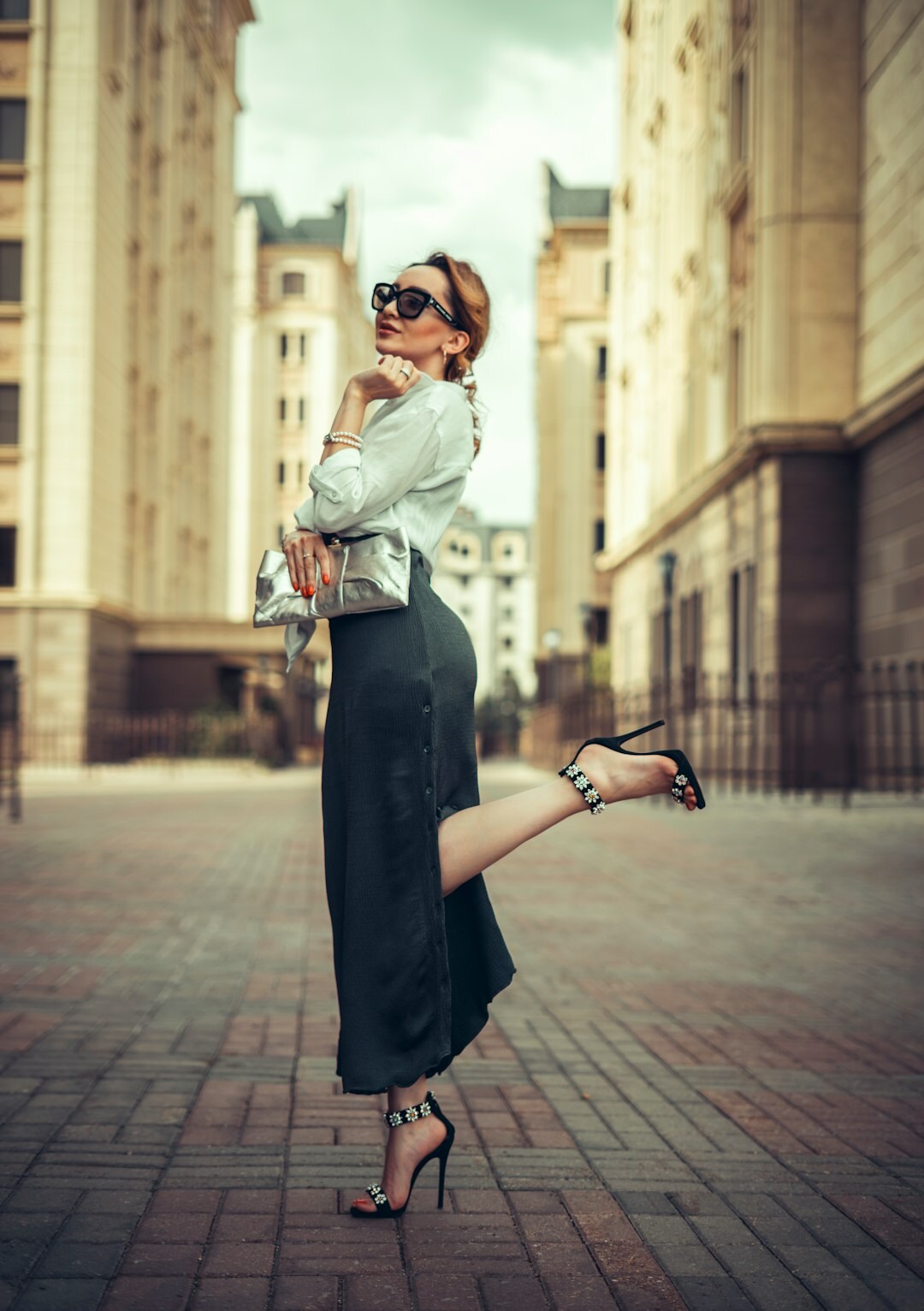 elegant woman wearing luxury outfit