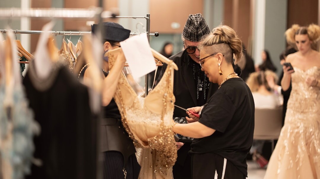 woman trying on luxury dress
