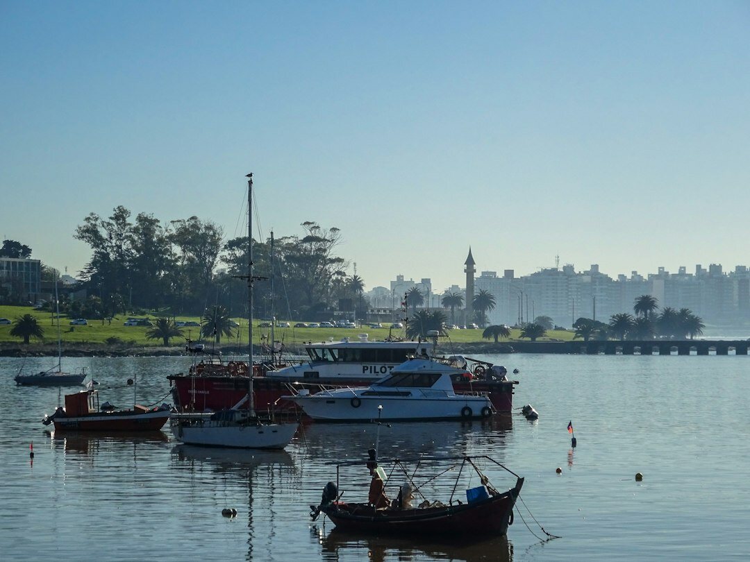 Sunset view of the Rambla waterfront promenade in Montevideo, Uruguay